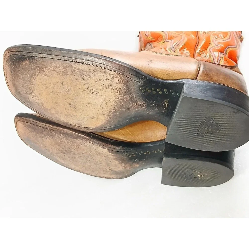 Nocona Men’s Cowboy Boots 8.5 D Brown Leather Orange Shaft USA Western